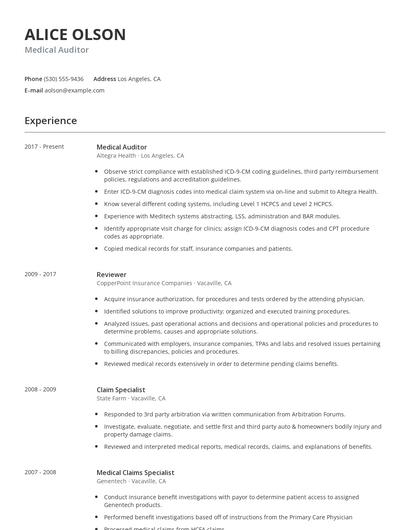 Medical Auditor Resume