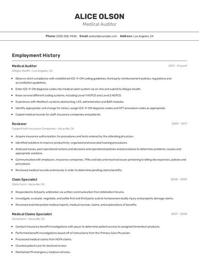 Medical Auditor Resume