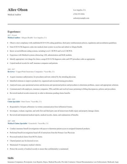 Medical Auditor Resume