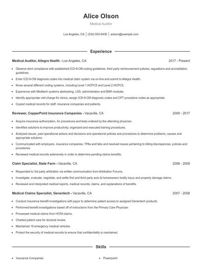 Medical Auditor Resume