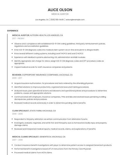 Medical Auditor Resume