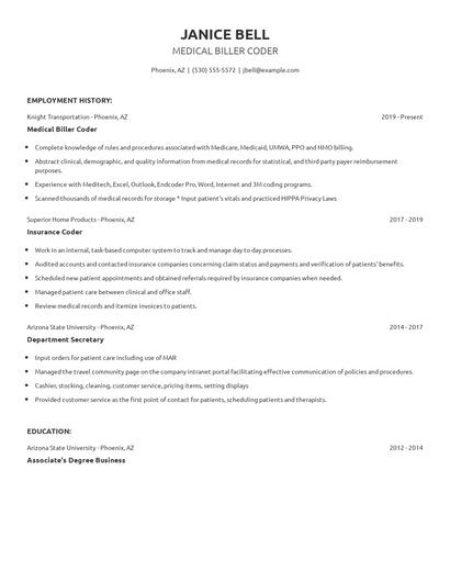 Medical Biller Coder Resume