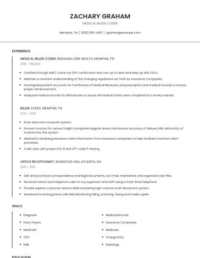 Medical Biller Coder Resume