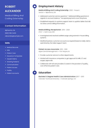 Medical Billing And Coding Externship Resume