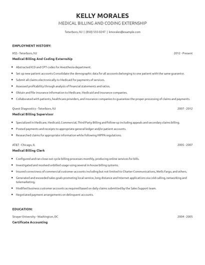 Medical Billing And Coding Externship Resume