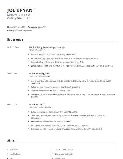 Medical Billing And Coding Externship Resume
