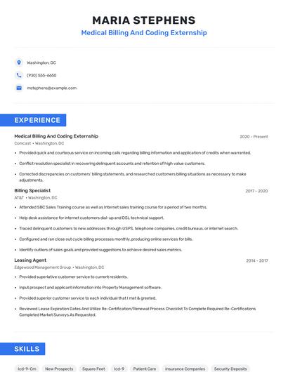 Medical Billing And Coding Externship Resume