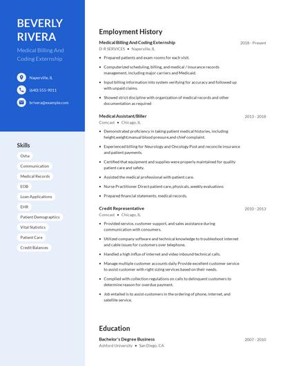 Medical Billing And Coding Externship Resume