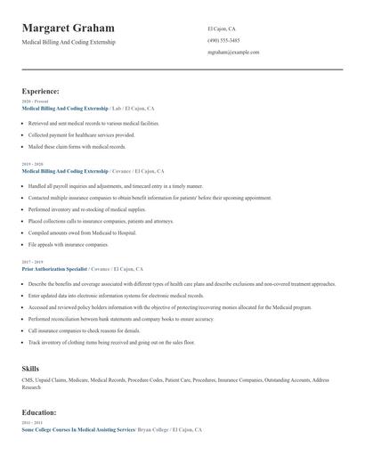 Medical Billing And Coding Externship Resume