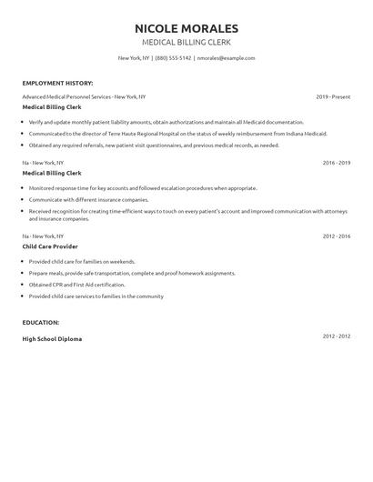 Medical Billing Clerk Resume