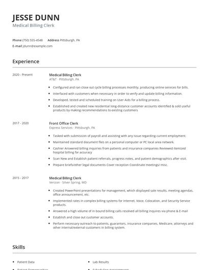 Medical Billing Clerk Resume