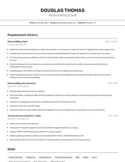 Medical Billing Clerk Resume