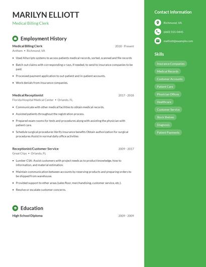 Medical Billing Clerk Resume