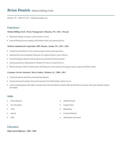 Medical Billing Clerk Resume