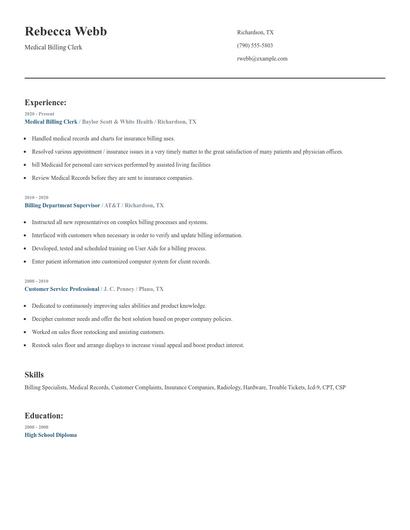Medical Billing Clerk Resume