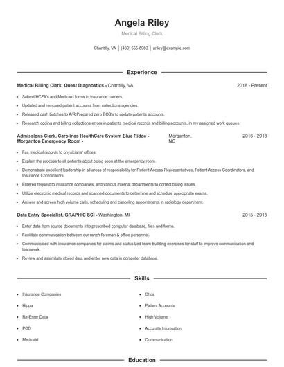 Medical Billing Clerk Resume