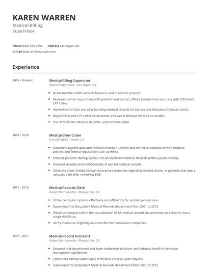 Medical Billing Supervisor Resume
