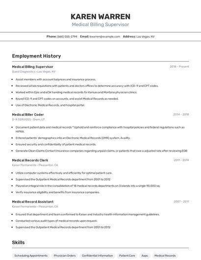 Medical Billing Supervisor Resume
