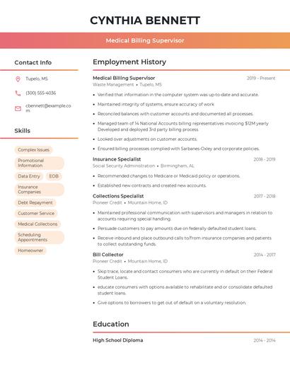 Medical Billing Supervisor Resume