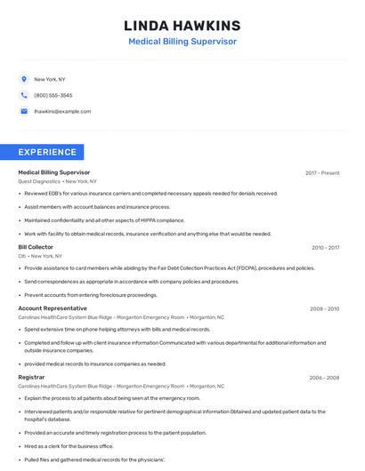 Medical Billing Supervisor Resume