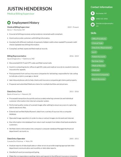 Medical Billing Supervisor Resume