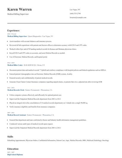 Medical Billing Supervisor Resume