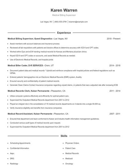 Medical Billing Supervisor Resume