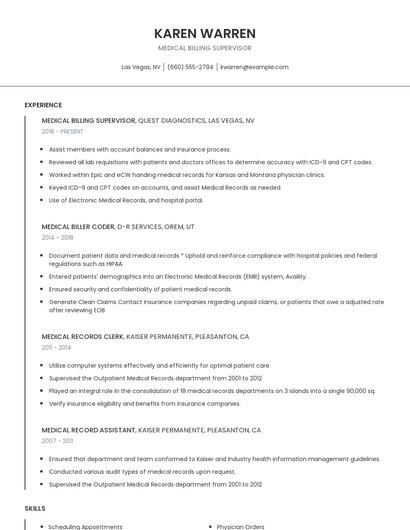 Medical Billing Supervisor Resume