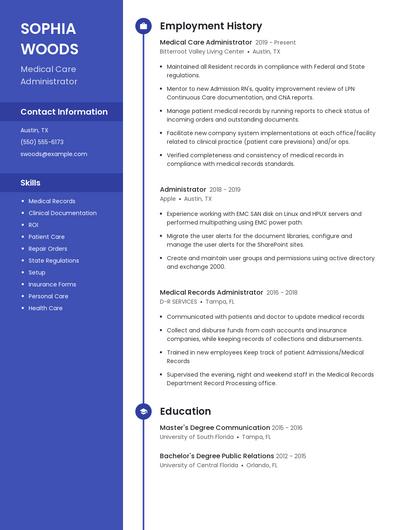 Medical Care Administrator Resume