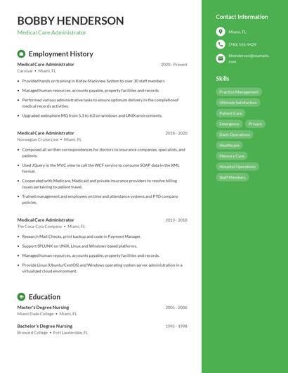 Medical Care Administrator Resume