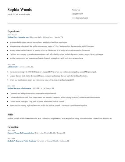 Medical Care Administrator Resume