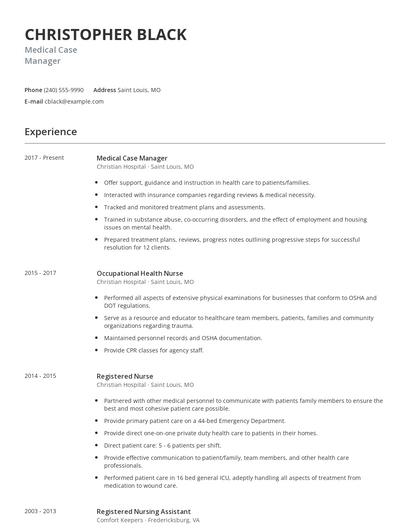Medical Case Manager Resume