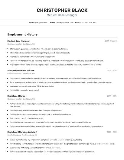 Medical Case Manager Resume