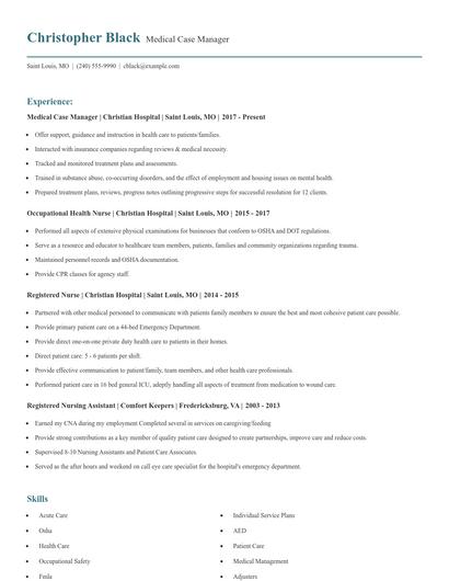 Medical Case Manager Resume