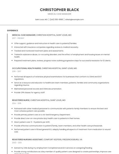 Medical Case Manager Resume