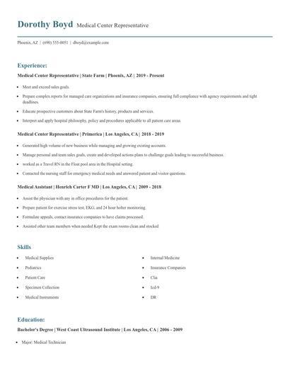 Medical Center Representative Resume