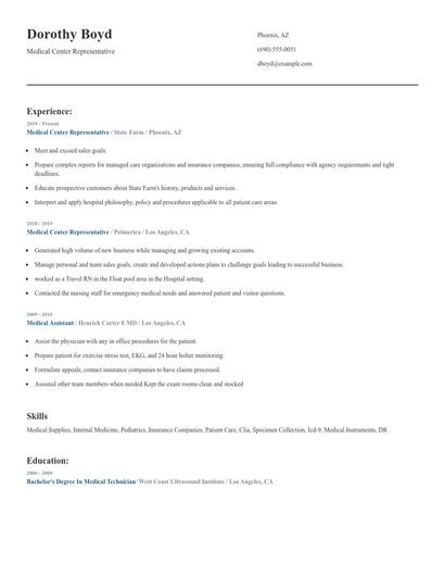 Medical Center Representative Resume