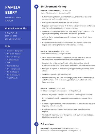 Medical Claims Analyst Resume