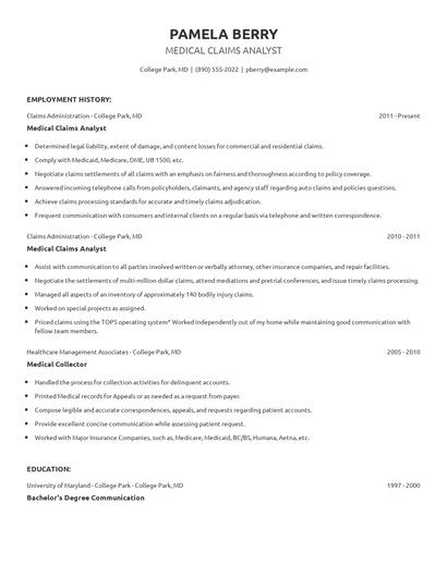 Medical Claims Analyst Resume