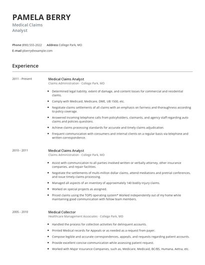 Medical Claims Analyst Resume