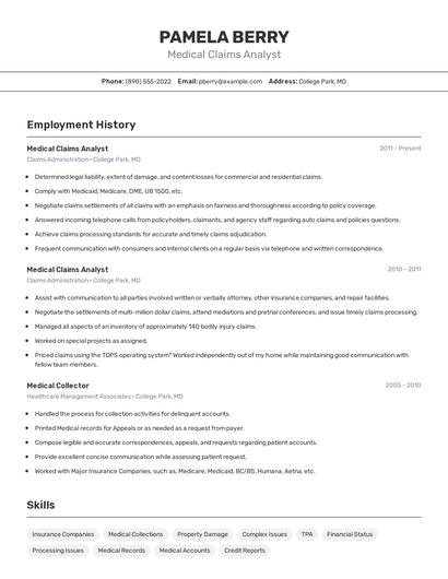 Medical Claims Analyst Resume