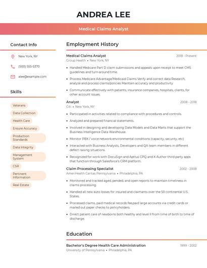 Medical Claims Analyst Resume