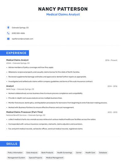 Medical Claims Analyst Resume