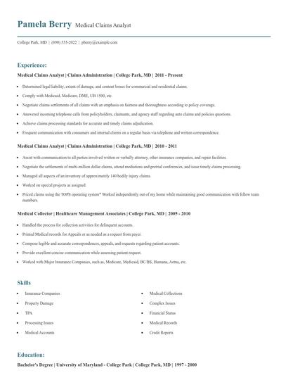 Medical Claims Analyst Resume