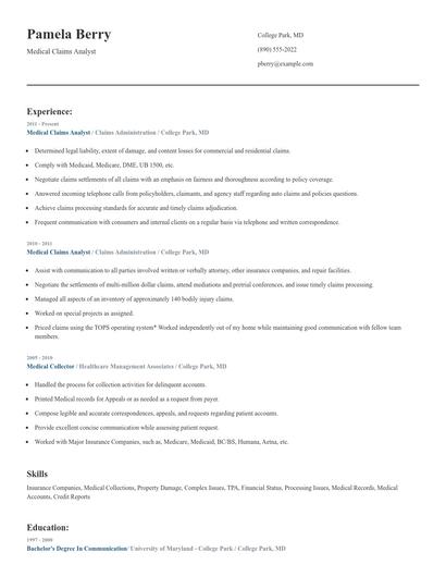 Medical Claims Analyst Resume