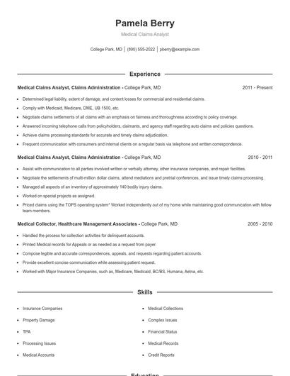 Medical Claims Analyst Resume