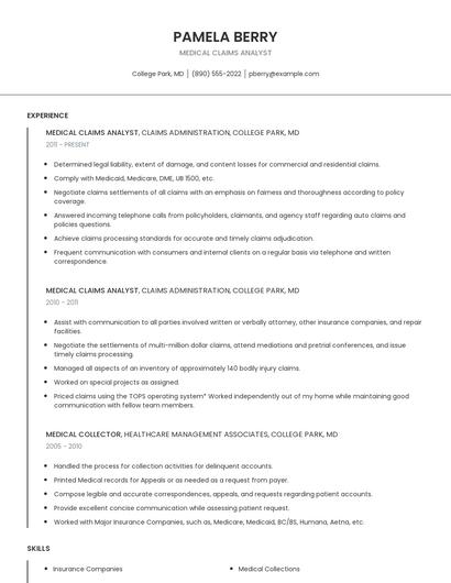 Medical Claims Analyst Resume