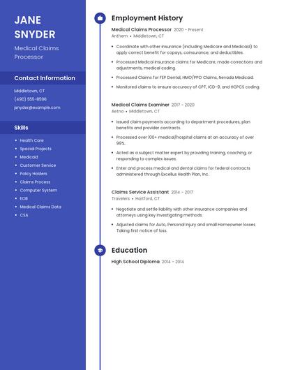 Medical Claims Processor Resume