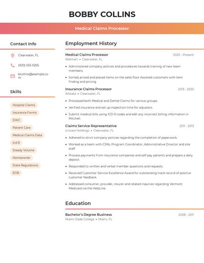 Medical Claims Processor Resume