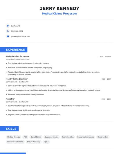 Medical Claims Processor Resume
